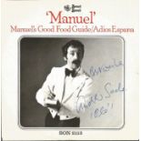 Andrew Sachs signed Manuel s Good Food Guide, Adios Espana 45rpm record sleeve. Record included.