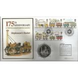 Stephenson's Rocket 175th Anniversary Liverpool & Manchester Railway coin cover. Benham official FDC