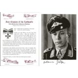 Johannes Richter KC WW2 Luftwaffe fighter ace signed 6 x 4 b/w photo with separate biography card.