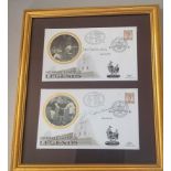 Bert Trautmann and Nat Lofthouse signed individual Wembley Venue of Legends football FDCs. Framed to