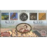 Farmers Tales Benham 1999 Millennium Coin FDC PNC. Newark postmark with Traders of the World 1 Crown