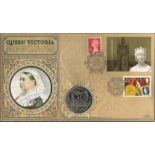 Queen Victoria Centenary 1901 2001 coin FDC PNC. Gibraltar 1 crown coin inset. Double postmarked