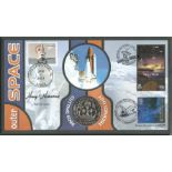 Hugh W Harris signed Cutting Edge Technology, outer space coin FDC PNC. Gibraltar 1 crown coin