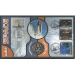 Cutting Edge Technology, outer space Benham coin FDC PNC. Gibraltar 1 crown coin inset. Triple