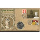 Queen Victoria Centenary 1901 2001 coin FDC PNC. Gibraltar 1 crown coin inset. Double postmarked
