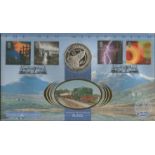 Fire & Light, Welsh mountain rail Coin FDC PNC. 25 ecu coin inset. 1/2/00 Portmadog postmark. Good