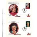 Queen Mother collection. Includes FDCs, unmounted stamps and miniature sheets. Mainly British