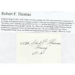 Signature of Lieutenant Commander Robert F. Thomas US Navy Ace in the Pacific air war WWII. Good