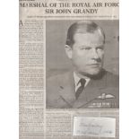 Signature and Obituary of Marshal of the Royal Air Force Sir John Grandy GCB KBE DSO 249 Squadron