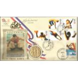 Lynn Davies signed Olympic Game FDC. Comes with replica 1908 gold medal inset. Good Condition. All