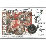 Geoff Hurst, George Cohen and Martin Peters signed England supporters coin cover PNC FDC. Good