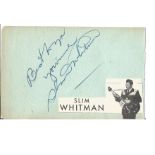 Slim Whitman signed album page. American country music, western music and folk music artist singer-