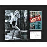 Liz Fraser signature piece mounted below Carry on Regardless page and next to b/w photo. Approx.