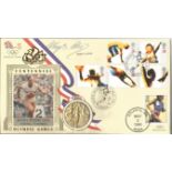 Mary Peters signed Olympic Game FDC. Comes with replica 1908 gold medal inset. Good Condition. All