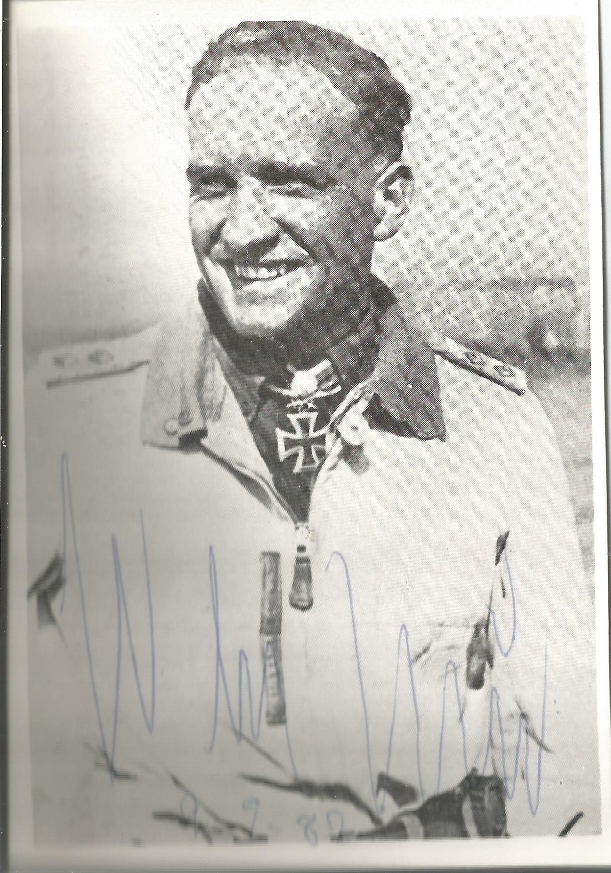 Hans Ulrich Rudel signed 6 x 4 b/w portrait photo, the most highly decorated German Pilot in WW2. He