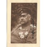 Paul von Hindenburg Signed 6 x 4 studio photograph showing him in uniform mounted to a slightly