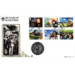 100 Years of Scouting coin cover. Benham official FDC PNC, with 2007 Isle of Man Crown Crown coin