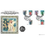 Christmas Angels 2007 coin cover. Benham official FDC PNC, with 1999 Isle of Man 50p coin inset.