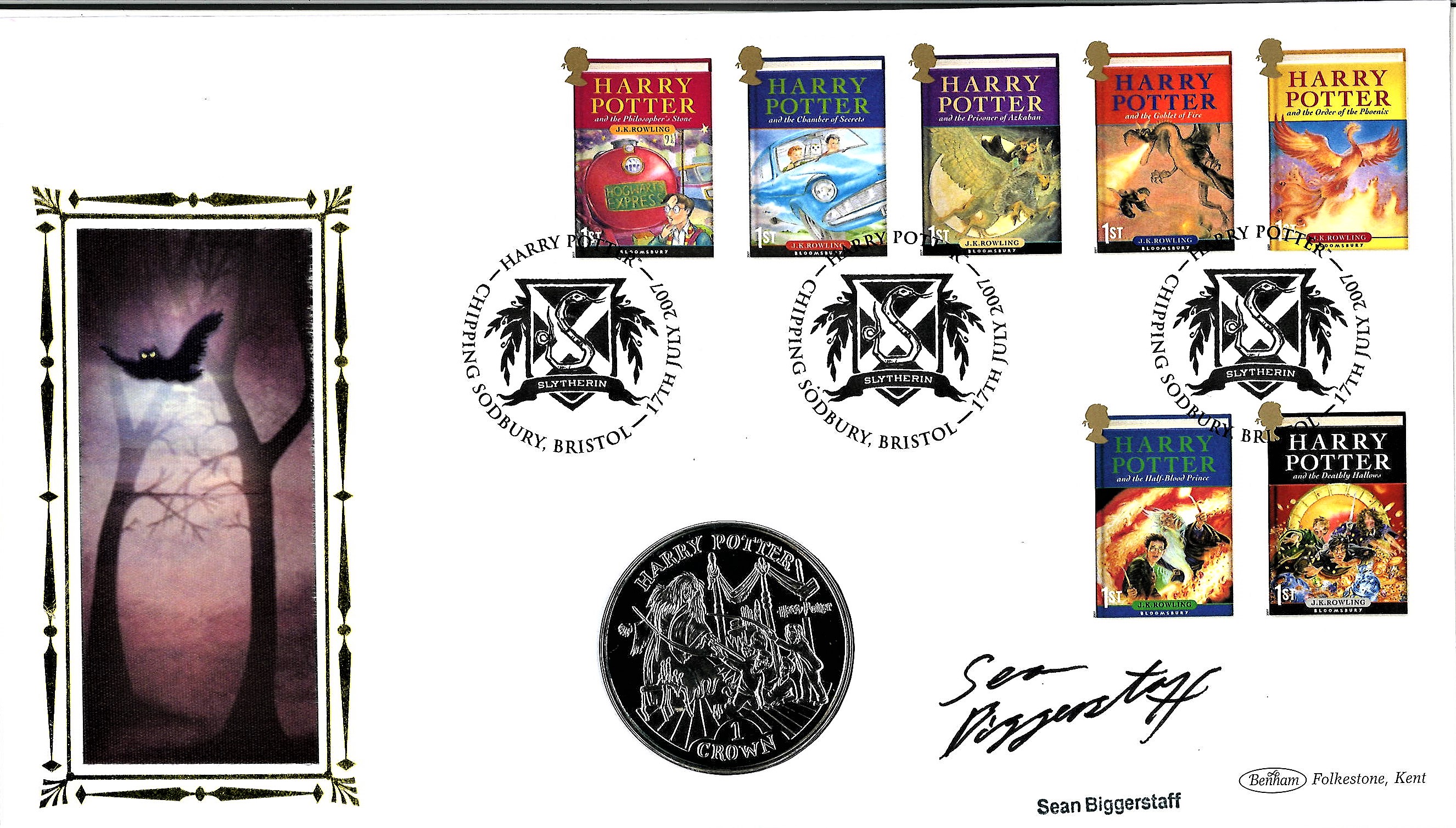 Sean Biggerstaff signed Harry Potter coin cover. Benham Official FDC PNC, with 2004 Isle of Man coin