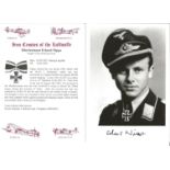 Lieutenant Erhard Nippa 6x4 signed b/w photo Iron cross recipient complete with bio card. WW2
