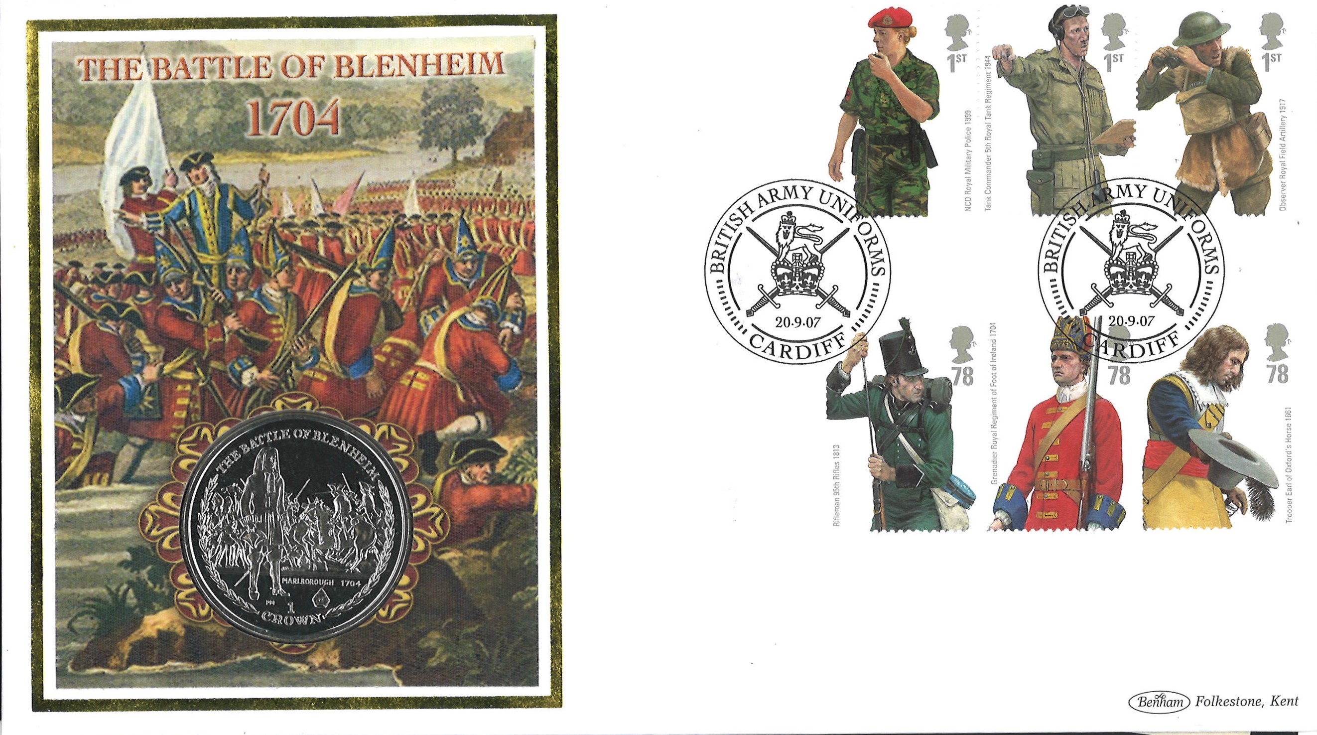 The Battle of Blenheim 1704 coin cover. Benham official FDC PNC, with 2006 Isle of Man Crown coin