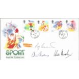 Four Minute Mile Team. Roger Banister, Chris Chataway and Chris Brasher signed Sport FDC. 22/3/88