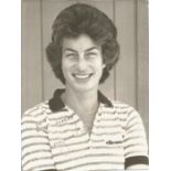 Virginia Wade signed 10x7 b/w photo. Slight damage. former professional tennis player from Great