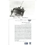 Oblt Claus -Peter Carlsen 6x4 b/w signed photo c/w bio card. WW2 Uboat commander. Good Condition.