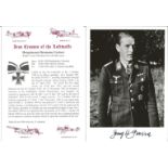 Captain Herman Greiner 6x4 signed b/w photo Iron cross recipient complete with bio card. WW2