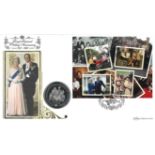 Royal Diamond Wedding Anniversary coin cover. Benham official FDC PNC, with 2007 Isle of Man Crown