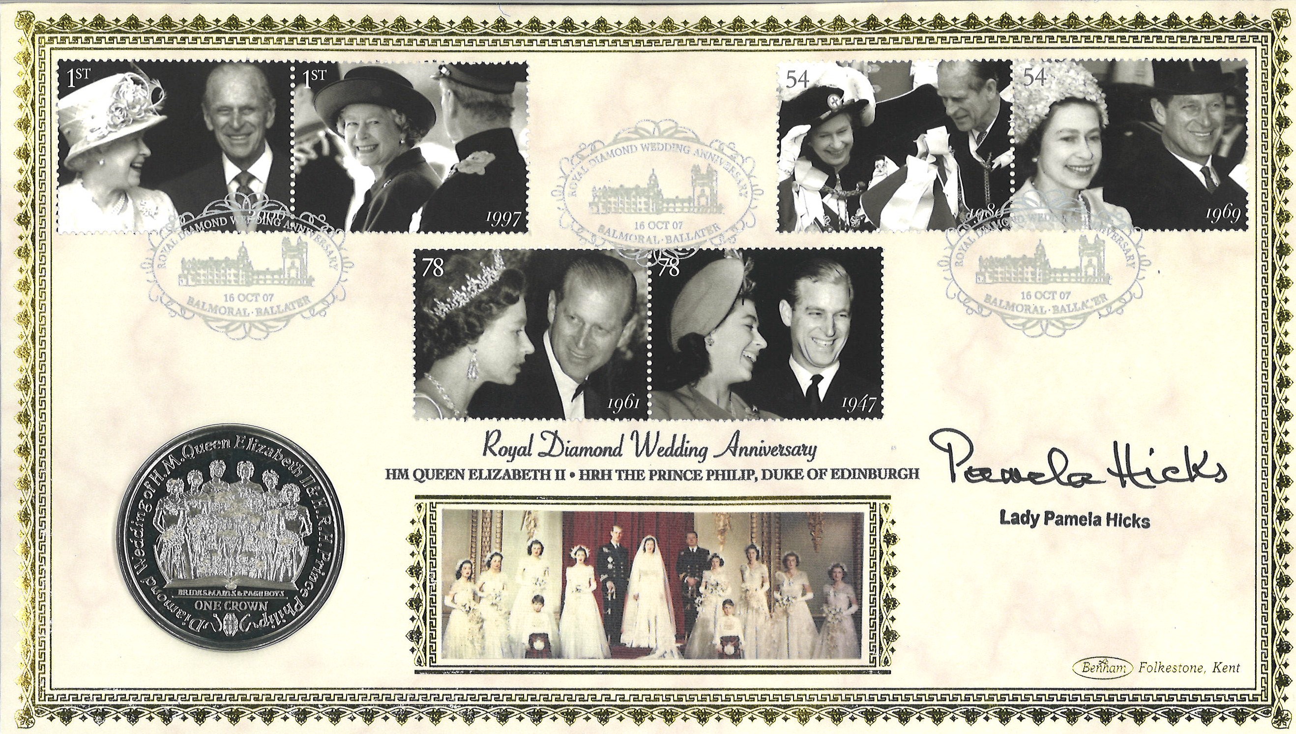 Lady Pamela Hicks signed Royal Diamond wedding anniversary coin cover. Benham official FDC PNC, with