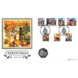 Christmas 2010 coin cover. Benham official FDC PNC, with 2002 Isle of Man 50p coin inset. Nasareth