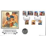 Christmas 2010 coin cover. Benham official FDC PNC, with 2002 Isle of Man 50p coin inset. Wallace