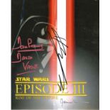 Star Wars 10x8 Darth Vader Star Wars Episode III Triple signed colour photo by Dave Prowse, Hayden