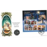 Christmas with Wallace and Gromit coin cover. Benham official FDC PNC, with 2002 Isle of Man 50p
