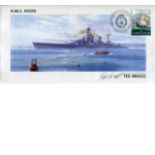 HMS HOOD. Cover dedicated to HMS Hood with standard 1st class stamp affixed and signed by Ted Briggs