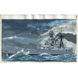 HMS HOOD PAINTING. 7x12 inch watercolour painting of HMS Hood by acclaimed maritime artist Nektarios