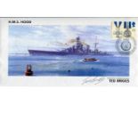 HMS HOOD. Cover dedicated to HMS Hood signed by Ted Briggs who, at the time of signing was the