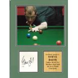 Steve Davis signature piece mounted below colour photo of the snooker player and plaque. Approx.