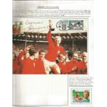 Bobby Moore signed 8 x 6 colour photo celebrating 1966 World Cup win. Collector has added later