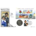 Gethin Jones signed Celebrating Wales coin cover. Benham official FDC PNC, with Elizabeth II Crown