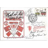 Denis Law, George Best, Matt Busby, Bobby Charlton and Shay Brennan signed cover. Good condition