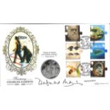 Desmond Morris signed Charles Darwin coin cover. Benham official FDC PNC, with Republic of Sierra