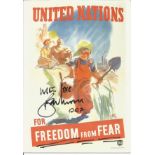 Roger Moore signed United Nations postcard. Good condition Est.