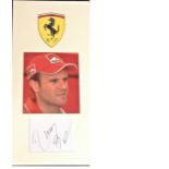 Rubens Barrichello Formula One racing driver, signature piece mounted below colour photo of the