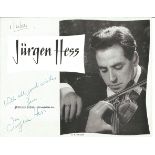 Jurgen Hess Violinist signed 1954 page with magazine photo attached. Good Condition. All signed