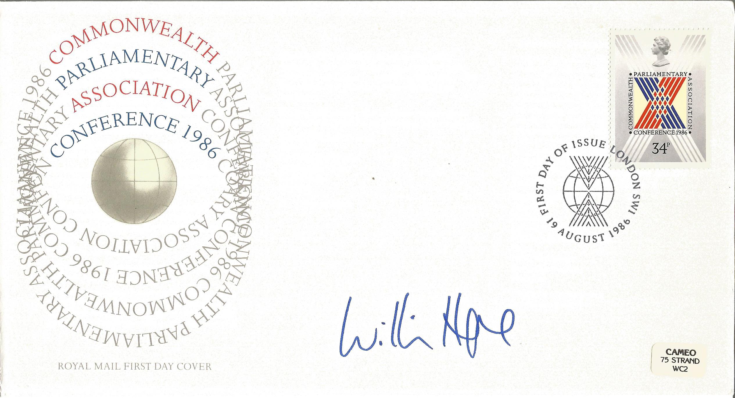 William Hague signed Parliamentary Association Conference FDC. 19/8/86 London SW1 FDI postmark. Good