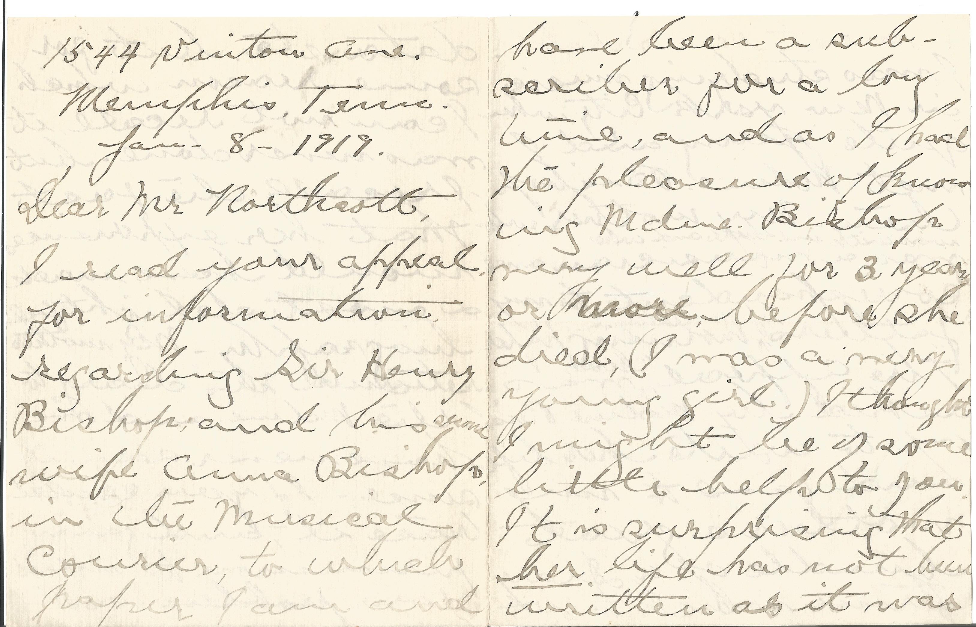 Caroline Keating Reed famous US pianist 8 page 1919 hand written letter with details on her - Image 4 of 5