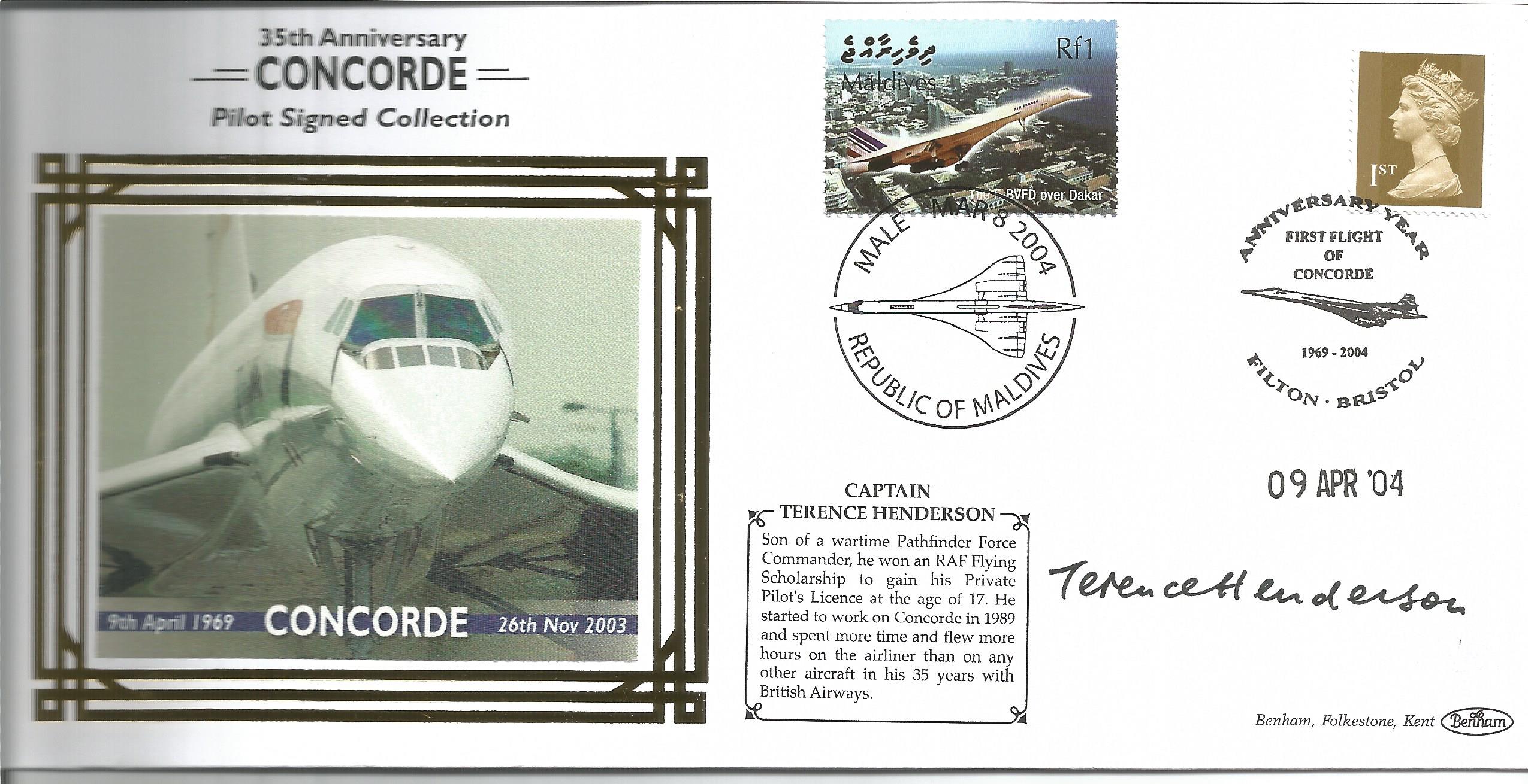 Concorde Capt. Terence Henderson signed 2003 Benham official Concorde FDC with Maldives Concorde