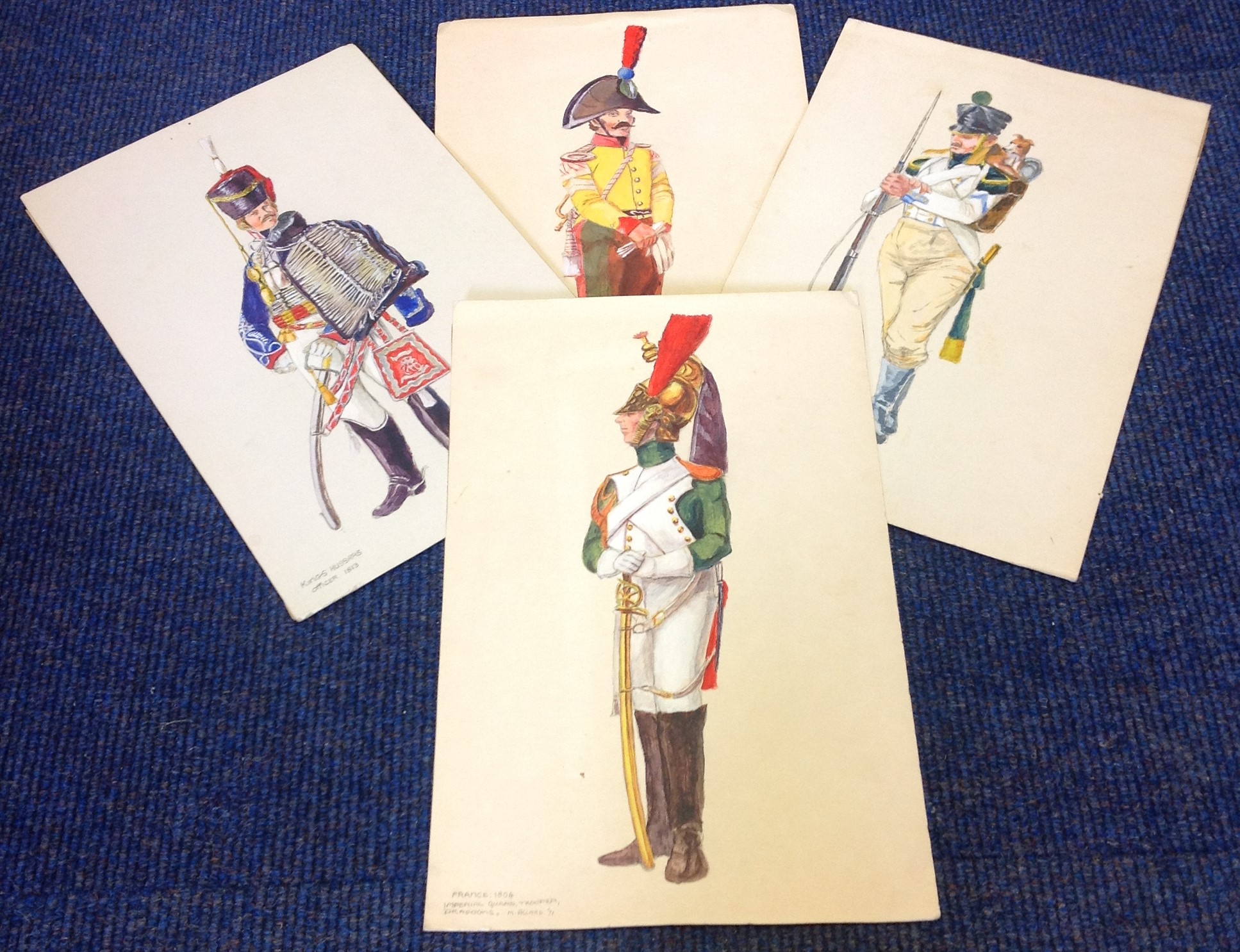 4 original Water colour Military Paintings. illustrations of Imperial Guard Trooper Dragoons,